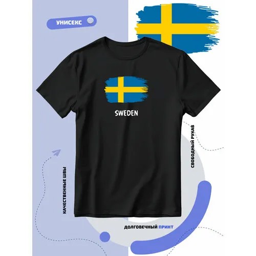 Футболка с флагом Швеции-Sweden, размер L, черный