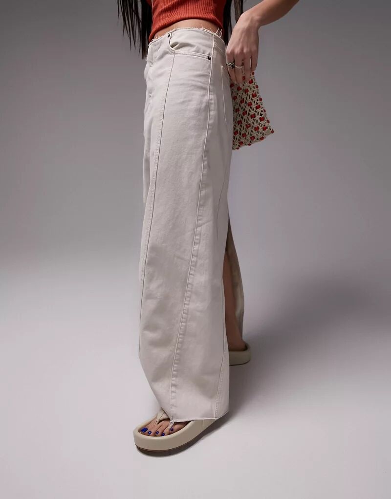 Белая джинсовая юбка макси с необработанным поясом Topshop