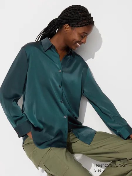 Атласная блузка Uniqlo, зеленый