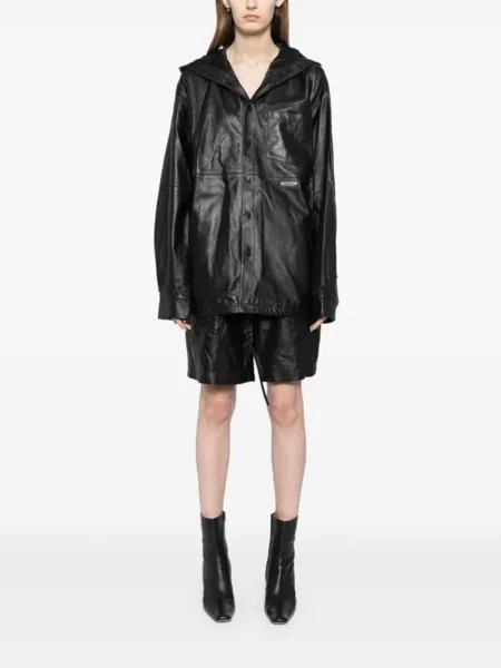 Helmut Lang кожаная рубашка с капюшоном, черный