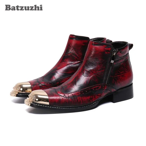 Ботинки Batzuzhi мужские ручной работы, натуральная кожа, ботильоны, Золотой металлический Кепка, для вечеринки и свадьбы, botas