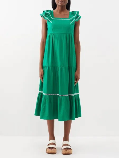 Платье bella из смесового льна с квадратным вырезом Cefinn, зеленый