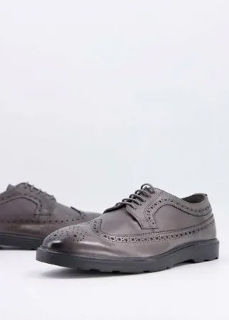 Серые кожаные туфли броги на шнуровке Silver Street-Серый