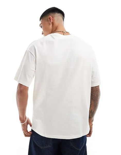 Jack & Jones – белая футболка оверсайз с принтом журавлей спереди