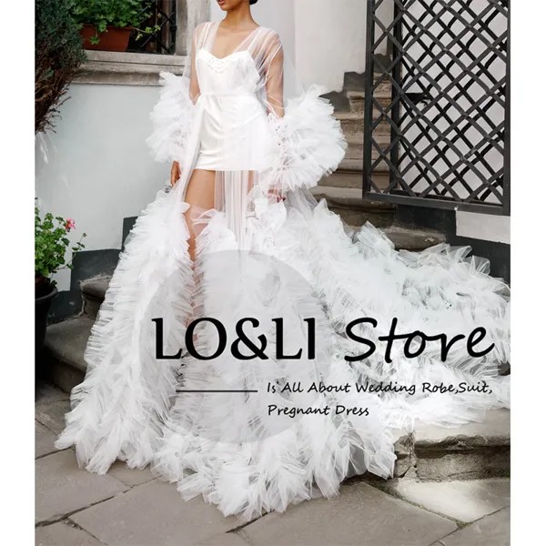 Женский свадебный халат LO & LI, белый пляжный пеньюар с пышными рукавами для свадебных торжеств
