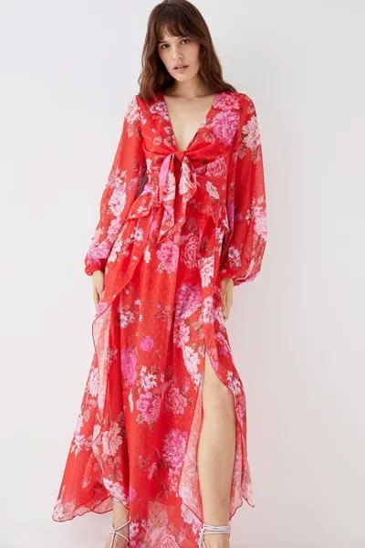 Текстурированное платье макси с завязками спереди Coast, красный