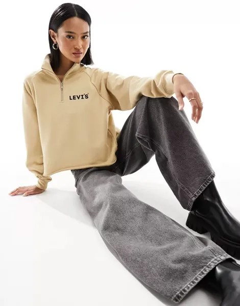 Светло-коричневый свитер на полумолнии и маленьком логотипе Levi's эксклюзивно для ASOS