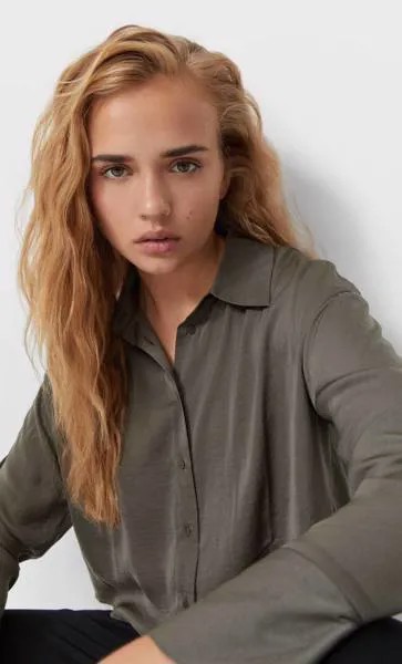 Stradivarius Укороченная Рубашка Из Сатина Хаки S