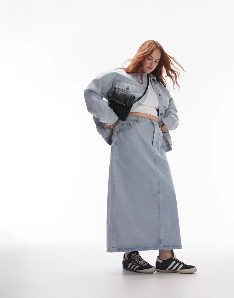 Юбка миди из выцветшего денима Topshop