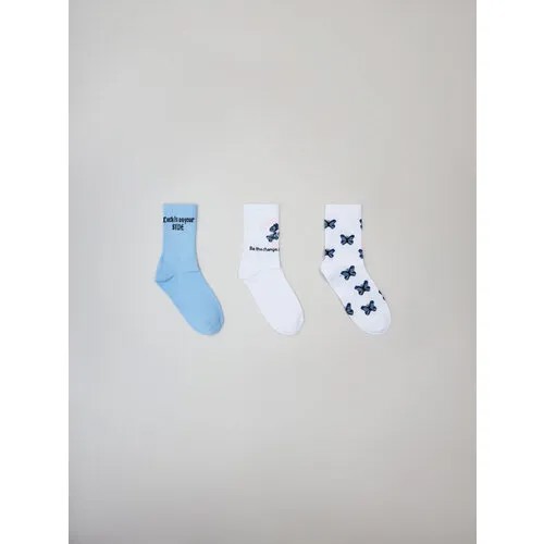 Носки Sela 3 пары, размер 35/36, белый, голубой