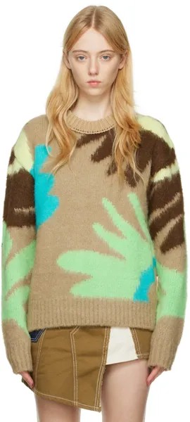 Бежево-зеленый свитер с цветочным принтом Andersson Bell