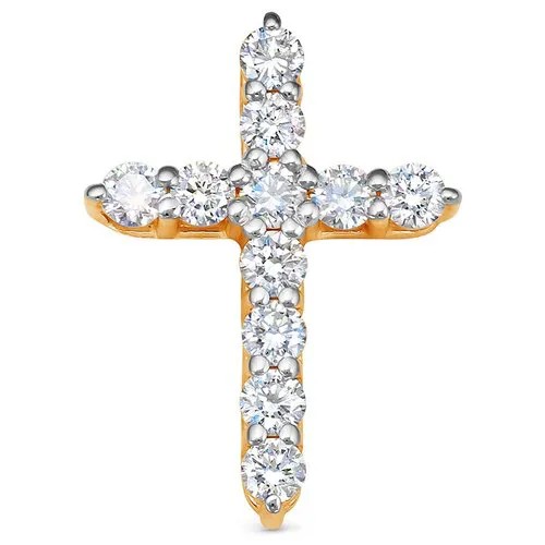 Крестик Vesna jewelry, красное золото, 585 проба, родирование, бриллиант