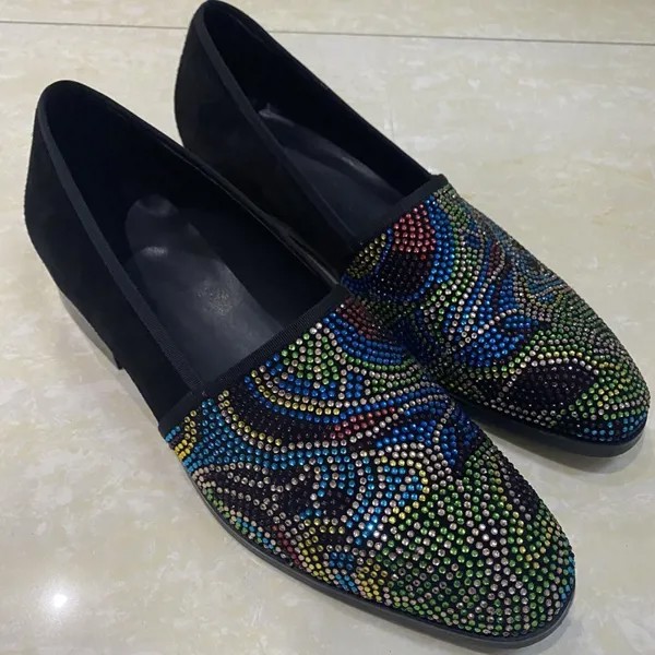 Роскошные модные разноцветные Лоферы Стразы мужские замшевые туфли ручной работы слипоны дизайнерские туфли Loafersy повседневная обувь для мужчин