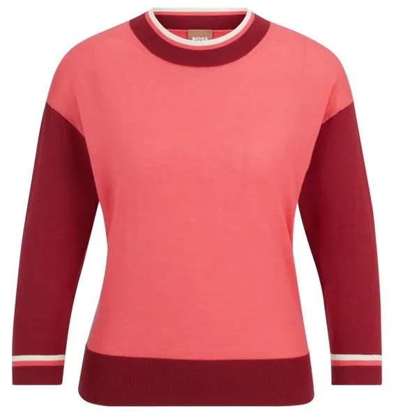 Джемпер Hugo Boss Colour-blocked In Super-fine Merino Wool, коралловый/бордовый