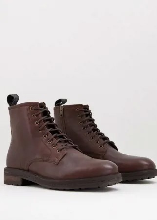 Коричневые ботинки из зернистой кожи на шнуровке Walk London Wolf-Коричневый цвет