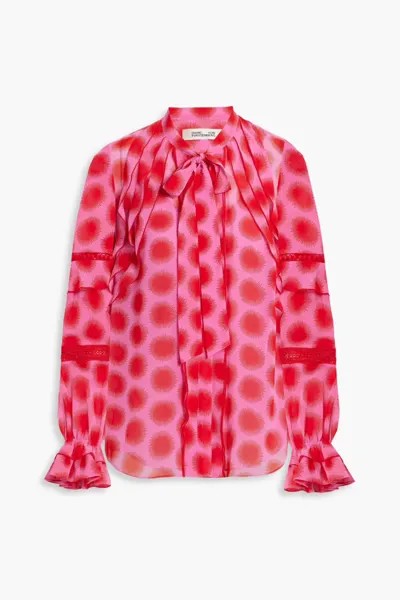 Шифоновая блузка Arlington с леопардовым принтом и оборками Diane Von Furstenberg, розовый