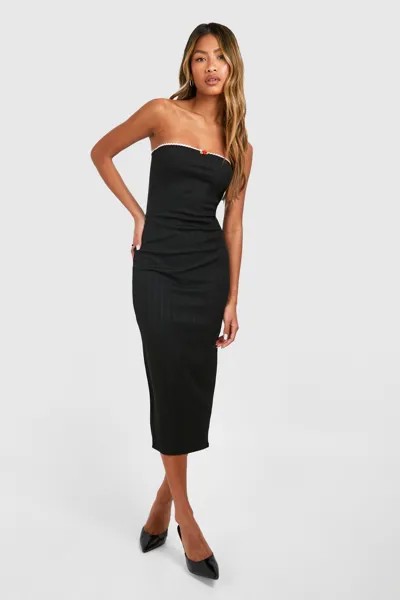 Платье-бандо мидакси с кружевной отделкой розами boohoo, черный