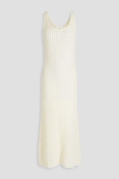 Платье миди открытой вязки из шерсти, шелка и кашемира Chloé, слоновая кость