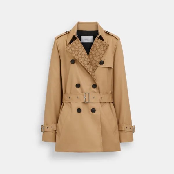 Тренч COACH Signature Lapel Short Trench, цвет Classic Khaki