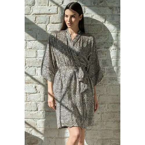 Халат  MIA-AMORE, размер 4XL/5XL, серый, бежевый