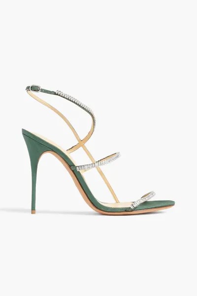 Босоножки Sally 100 с пяткой на пятке из фая, украшенные кристаллами ALEXANDRE BIRMAN, зеленый