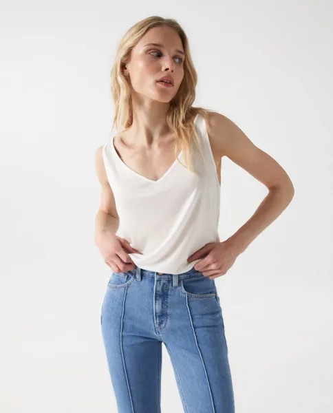 Женский топ с широкими бретелями и V-образным вырезом. Salsa Jeans, белый