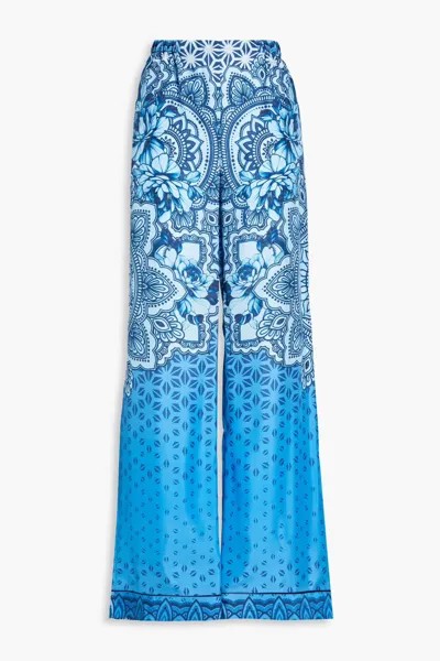 Широкие брюки из шелкового твила с принтом Alberta Ferretti, светло-синий