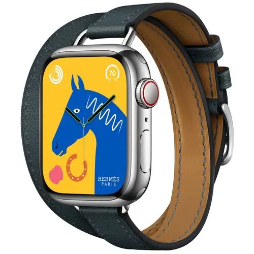 Умные часы Apple Watch Hermès Series 8 with Attelage Double Tour 41 мм Cellular, Silver/Vert Rousseau