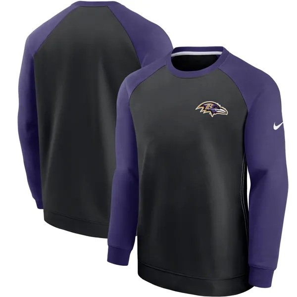 Мужской черный/фиолетовый свитер Baltimore Ravens Historic Raglan Crew Performance Nike