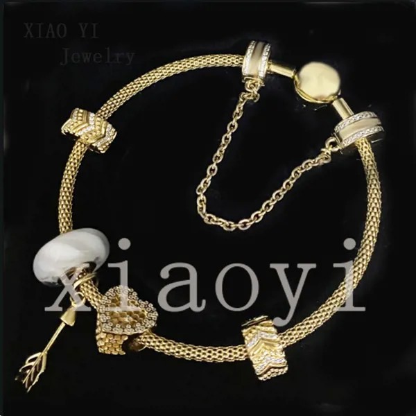 Новинка 2020 XIAOYI 100% S925 желтая любовная стрела зажим для любви Защитная цепочка ручной дизайн ювелирный браслет для ее Девушки Женщины