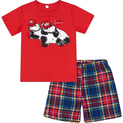 Пижама Утенок, шорты, футболка, размер 116, красный, синий