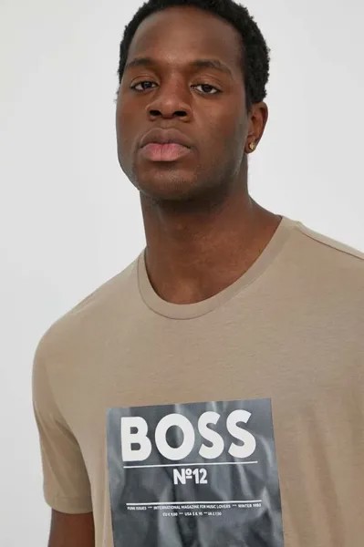 Хлопковая футболка Boss Orange, коричневый