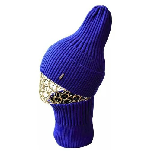 Комплект шапка и снуд женский подростковый бини тыковка вязаный с отворотом однотонный, размер 50-58, цвет фиолетовый
