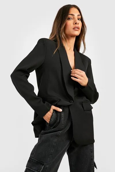 Базовый тканый однобортный пиджак с глубокими лацканами boohoo, черный