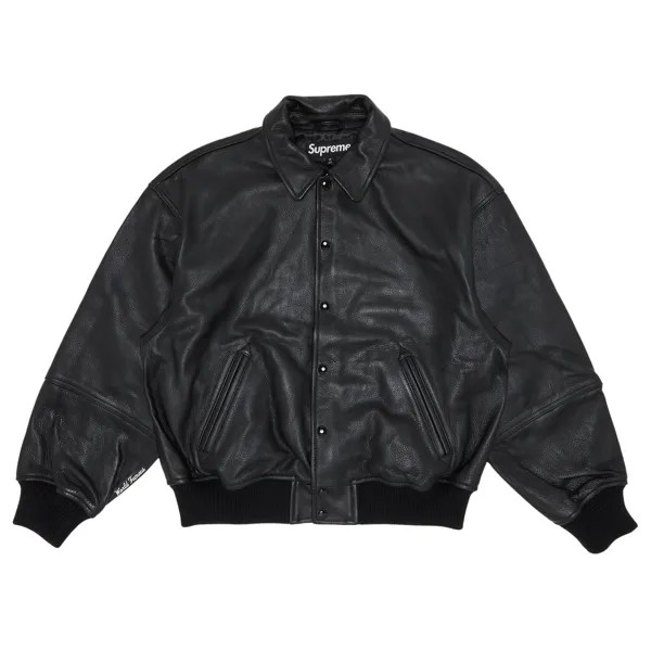 Кожаная университетская куртка Supreme GORE-TEX Infinium WINDSTOPPER, цвет Черный