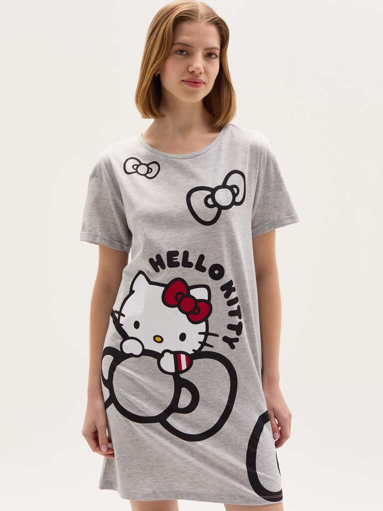 Ночная рубашка с принтом Hello Kitty, цвет light grey marl