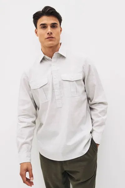 Рубашка из хлопка и льна с вырезом-поповером Banana Republic, белый
