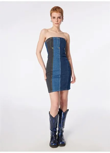 Короткое женское платье цвета индиго с воротником без бретелек 241K1J0401 Moschino Jeans, индиго