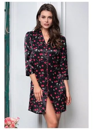 Mia-Amore Коротенький домашний халат-рубашка на пуговках, Cherry 8687, черный, XS