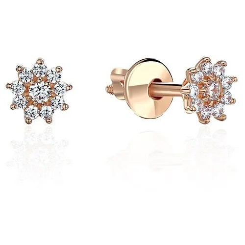 Серьги пусеты Эстет, красное золото, 585 проба, фианит