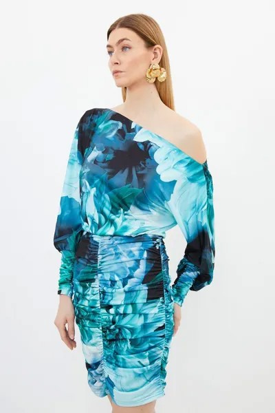 Мини-платье из джерси с цветочным принтом и сборками Karen Millen, мультиколор