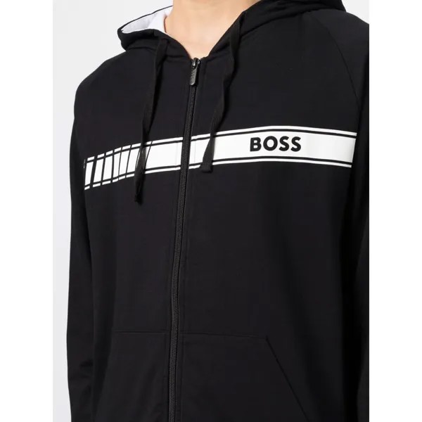 Мужская аутентичная хлопковая толстовка на молнии с капюшоном HUGO BOSS Black Grease, черный