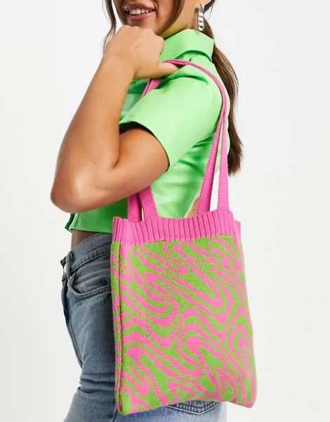 Трикотажная сумка-шопер с витым узором ASOS DESIGN-Разноцветный