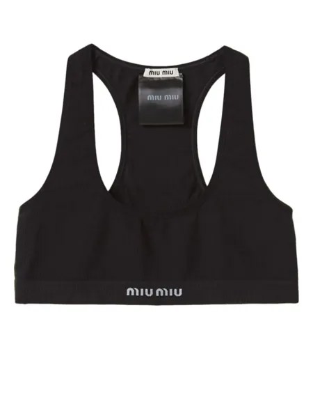 Miu Miu бесшовный спортивный бюстгальтер с логотипом, черный