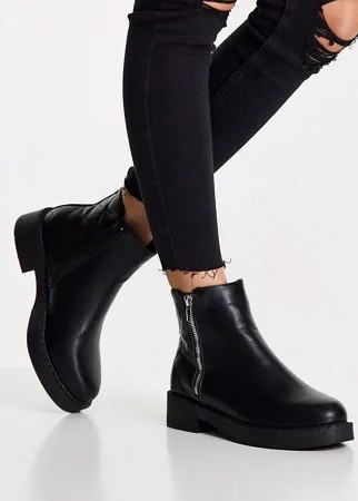 Черные стеганые ботинки для широкой стопы на молнии сбоку Truffle Collection-Черный цвет