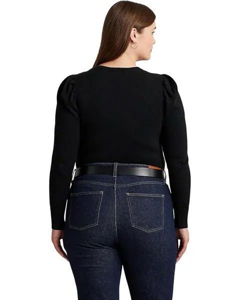 Свитер LAUREN Ralph Lauren Plus-Size Cotton-Blend Puff-Sleeve Sweater, черный