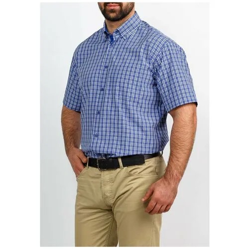 Рубашка Casino, повседневный стиль, прямой силуэт, короткий рукав, карманы, размер 174-184/39, синий