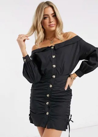 Платье-рубашка мини с открытыми плечами ASOS DESIGN-Черный