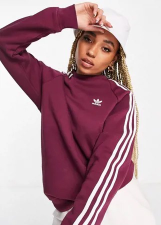 Малиновый лонгслив бойфренда с тремя полосками adidas Originals Adicolor-Розовый цвет