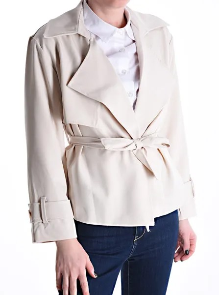 Двубортный пиджак с тканевым поясом, кремовый